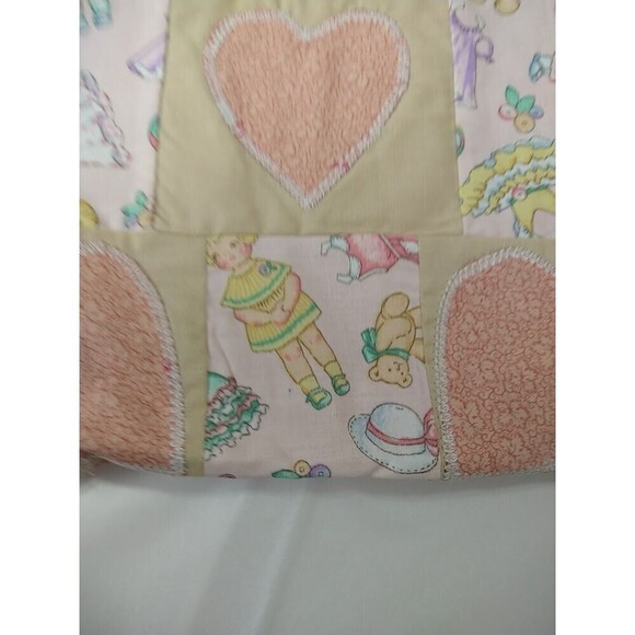 Handmade New Quilted Square Pink Creme Hearts Paper Doll Book Bag/ Library Bag. - Picture 4 of 11